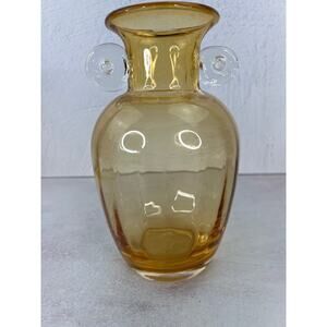 Gorgeous Designs Amber Optic Glass Vase with clear Handles/‎ 7.25 inches Tall